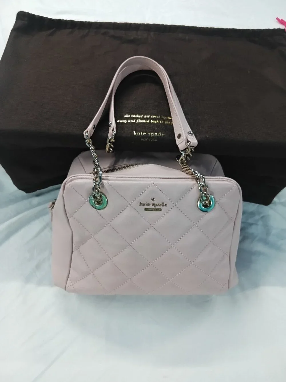 Kate Spade Emerson Place Dewy Quilted Leather Bag Satchel Blush Pink EUC W/ Dust